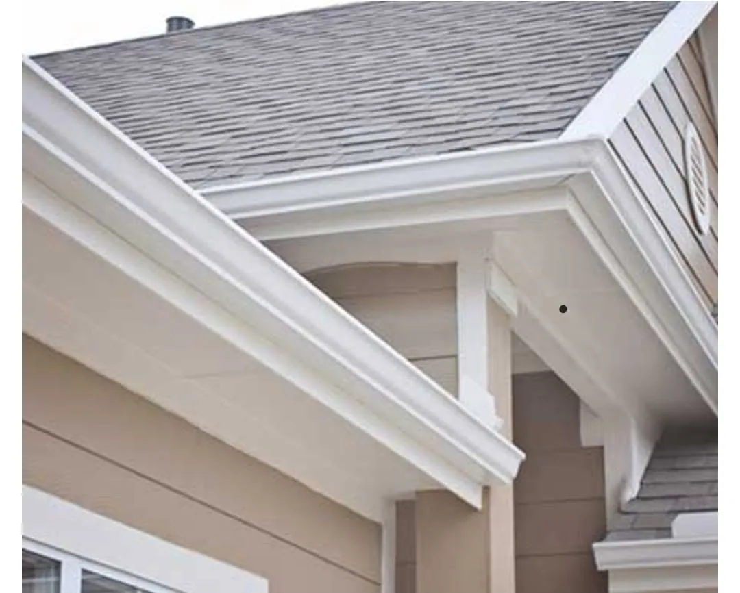 White k style gutter tan stucco smooth soffit gable vent, Sanford